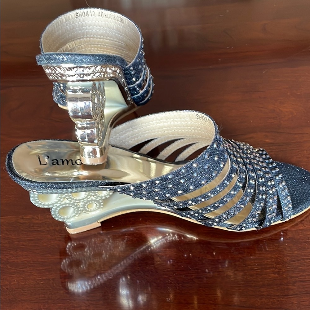 Women's Black and Gold Heels